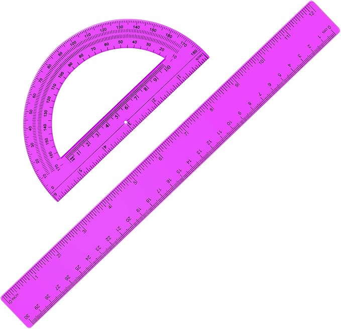 Zonon 2 Pcs 12 Inch Clear Ruler and 6 Inch Plastic Protractor Set, Dual Scale by Zonon