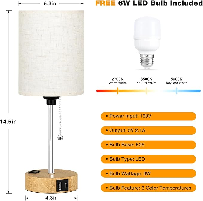Small Bedside Lamp for Bedroom Nightstand - Image 4