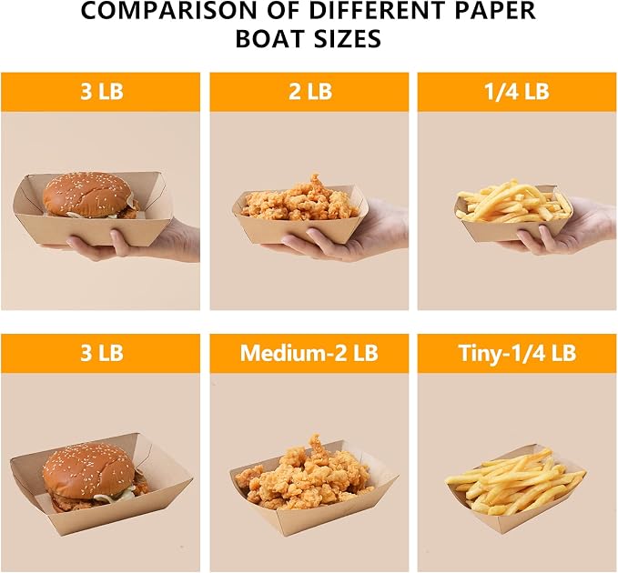 100 Pack 2lb Paper Food Trays, Kraft Paper Food Nacho Boat Disposable Take Out - Image 9