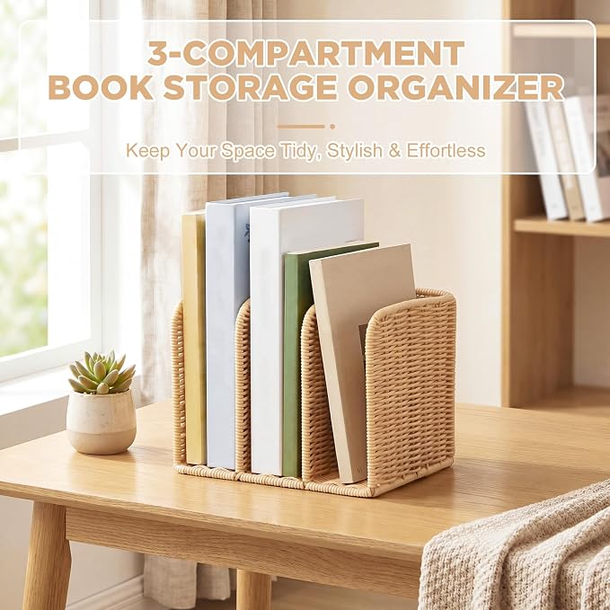 Novabright Synthetic Rattan File Magazine Holder Desk Organizer, 3 Vertical - Image 4