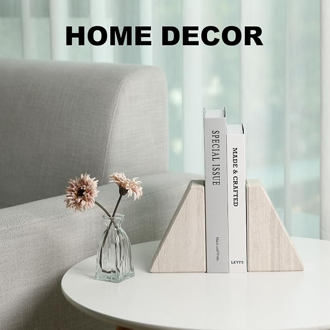 Marble Book Ends for Heavy Books, Decorative Bookends for Shelves, Durable and - Image 5