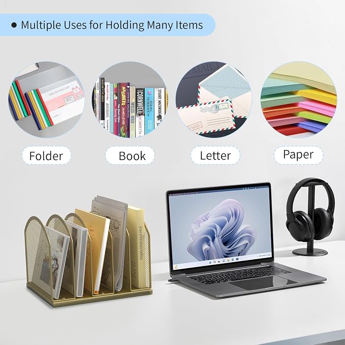 Gawerk 5-Section Vertical Desktop Organizer, 5-Section Mesh File Folder Stand - Image 6