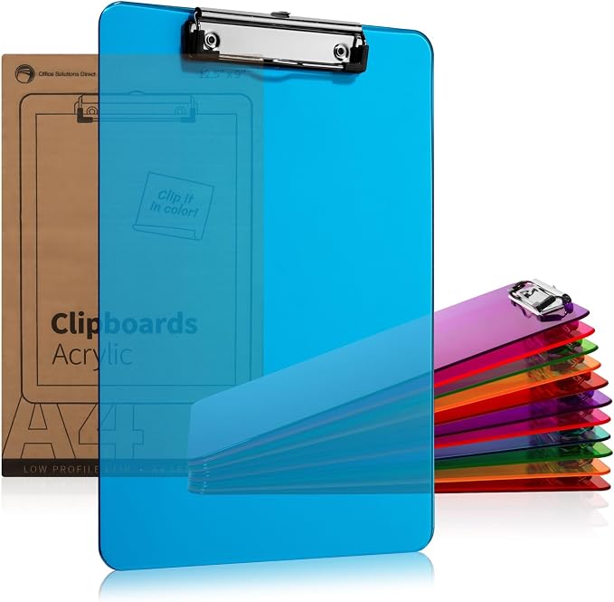 Plastic Clipboards with Low Profile Clip Set of 6-12.5 x 9 Inch Multi Color by OfficeSolutionsDirect