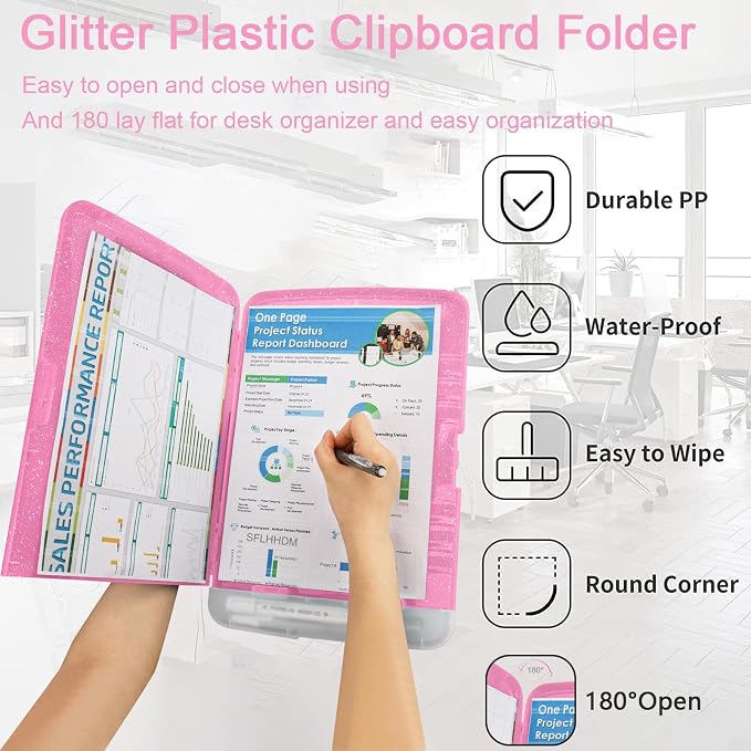 Glitter Clipboard with Storage, Storage Clipboard with Pen Holder, A4 Binder - Image 5