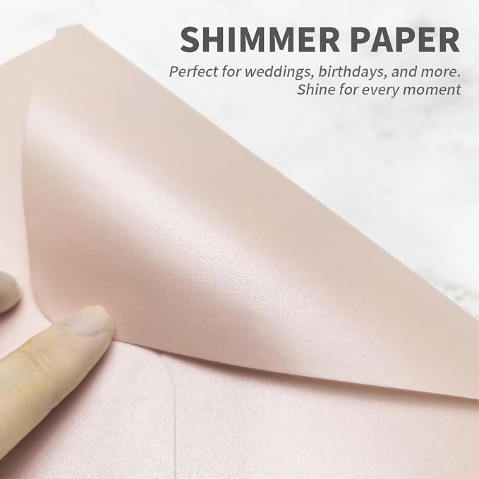 YINUOYOUJIA 50 PCS Pearl Brush Pink Envelopes A7, 5 x 7 Brush Pink Shimmer - Image 4