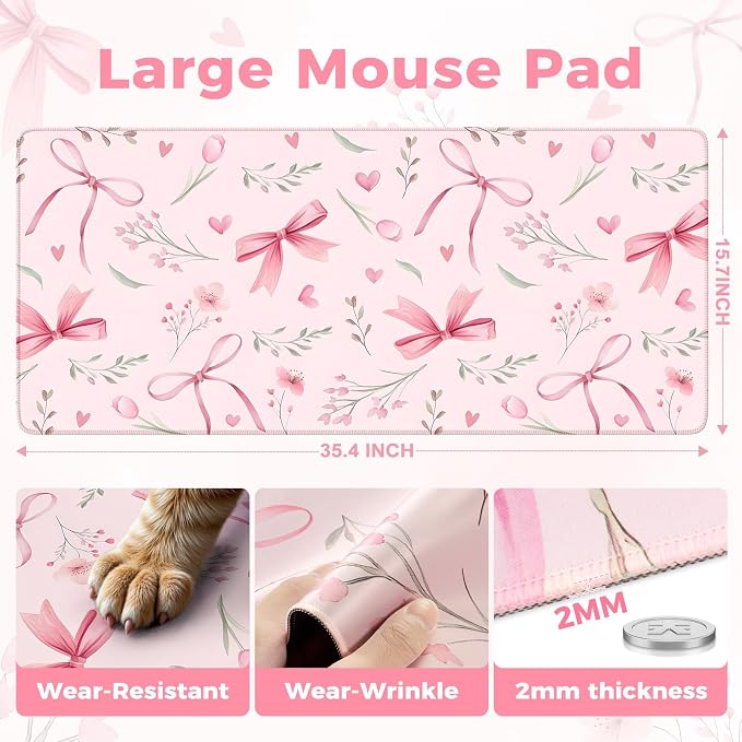 iCasso Pink Desk Mat, Cute Desk Pad - Image 2