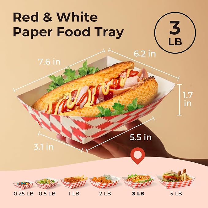 Fit Meal Prep 250 Pack 3 lb Paper Food Trays Heavy Duty Disposable Hot Dog Trays - Image 2