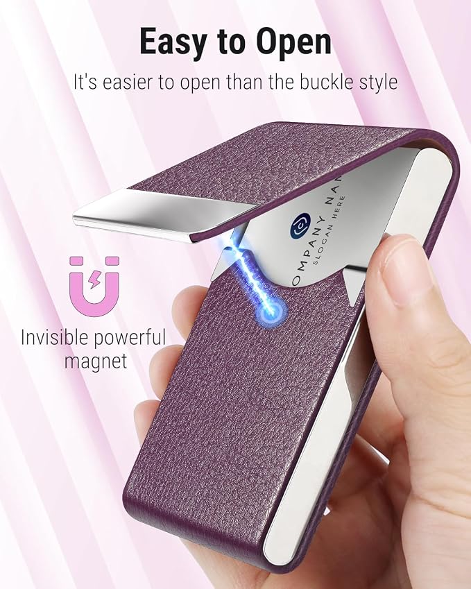 MaxGear Business Card Holder, PU Leather Business Card Case, Magnetic Closure - Image 3