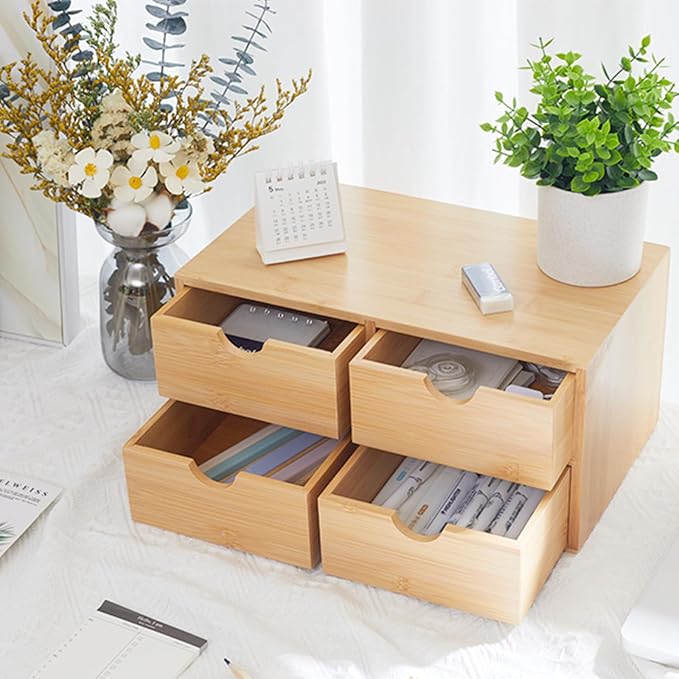 Bamboo Desk Organizer 4 Drawers, Countertop Organizer - Image 2