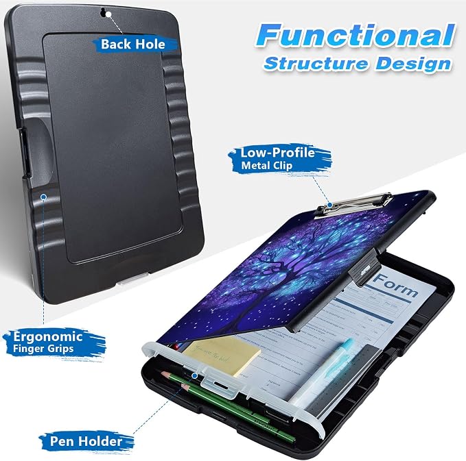 Clipboard with Storage, High Capacity Fluorescent Tree Storage Clipboard 9.5x14 - Image 2