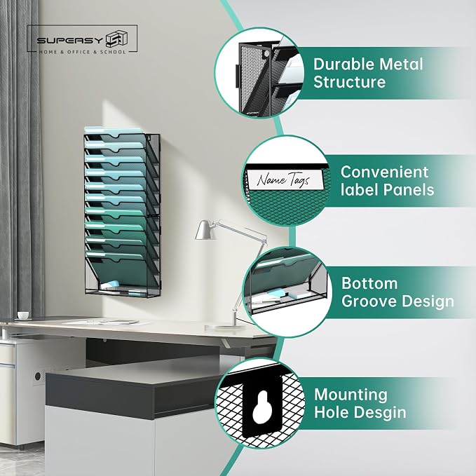 SUPEASY 11-Tier Wall File Organizer, Hanging Wall Files - Image 4
