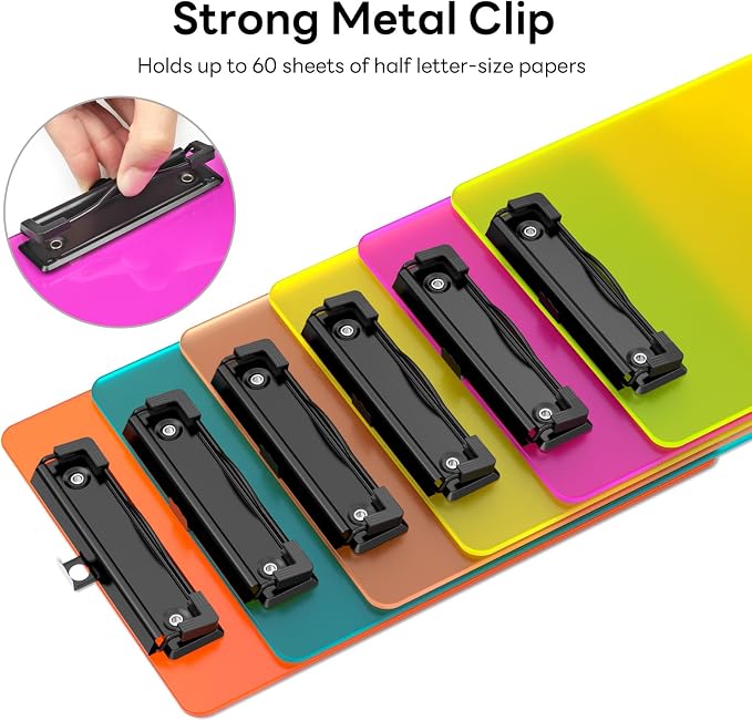 6 Pack Colorful Small Clipboard, A5 Mini Clip Board | Black Clip, 9 x 6" - Image 4