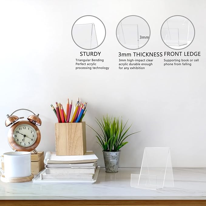 10PCS 4" x 3" Acrylic Book Display Stand Clear Easel - Image 3