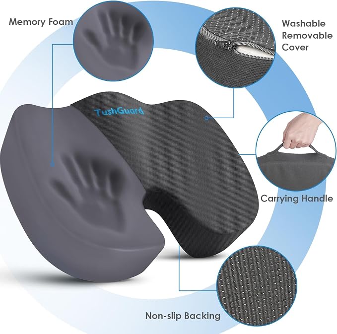TushGuard Seat Cushion for Office Chair Memory Foam Non-Slip Desk Seat Cushion - Image 3