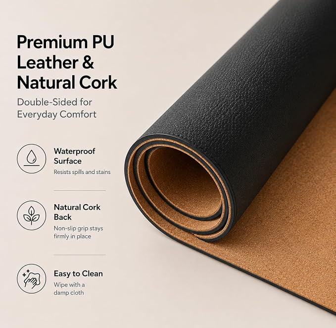 AFIING Cork Desk Mat, 23.6" x 13.7", Desk Pad Protector | Dual-Sided Cork & PU - Image 7