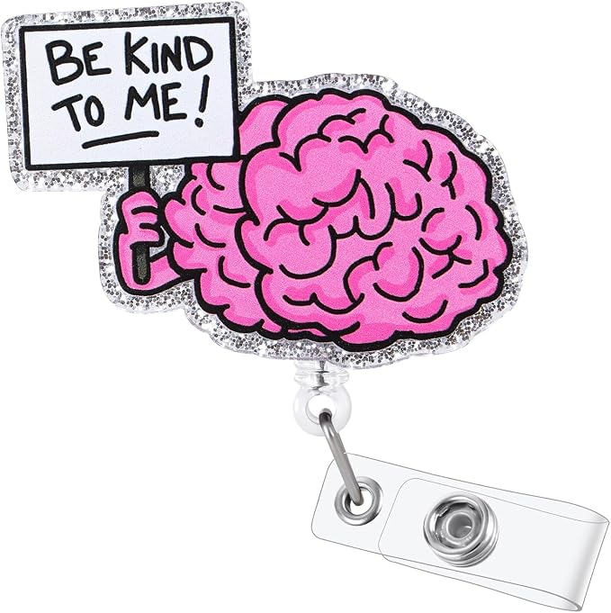 BE Kind to ME Funny Badge Reel, Cute Brain Retractable ID Card Badge Holder by BEZTN