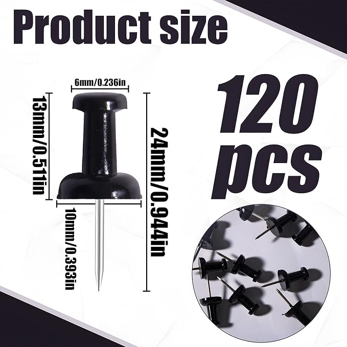 VAPKER Push Pins Tacks 120Pcs Solid Black Thumb Tacks Larger Size Pin Map Tacks - Image 2