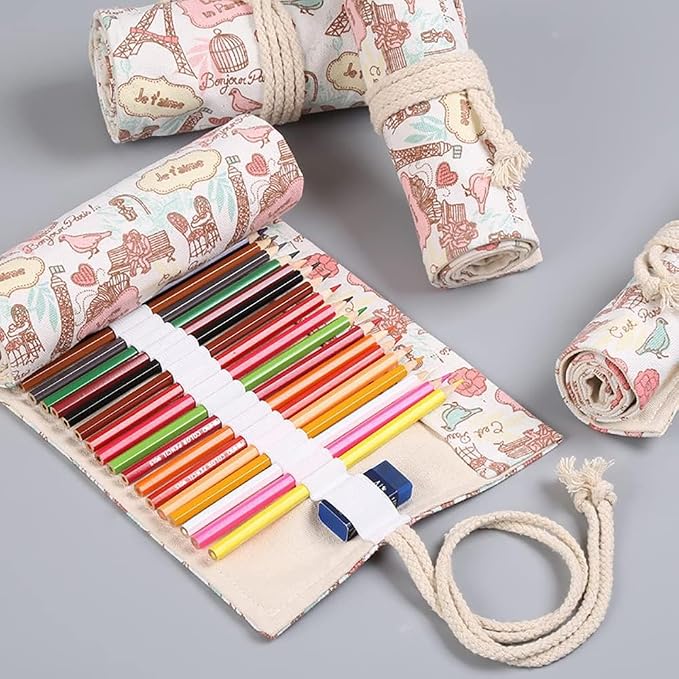DIYOMR 12/24/36/72 Slots Pencil Wrap Pencil Rolls, Artist Colored Pencils Roll - Image 3