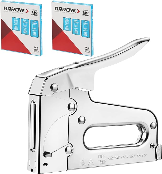Arrow T50 Heavy Duty Staple Gun Kit, All Chrome Steel Stapler, by ArrowToolGroup
