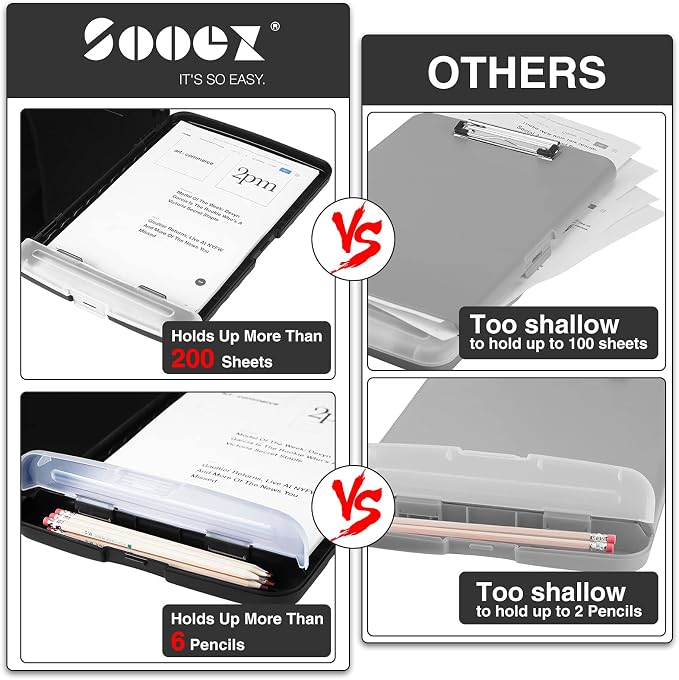 Sooez Clipboard with Storage, Clip Board 8.5 x 11 with Pen Holder, Plastic - Image 4