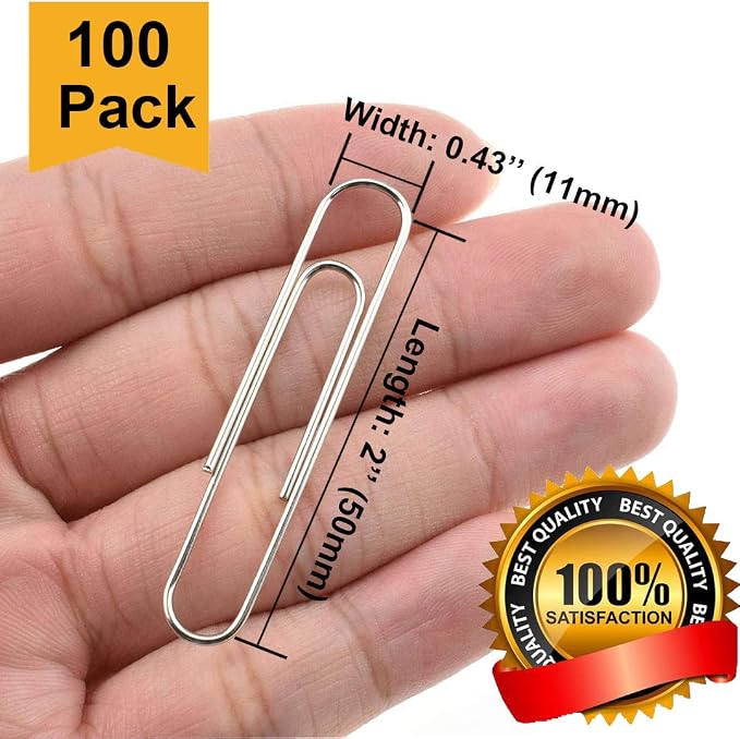 Vinaco Paper Clips Smooth Silver, 100 Pack Paper Clips Large 2Inch, Durable & - Image 4