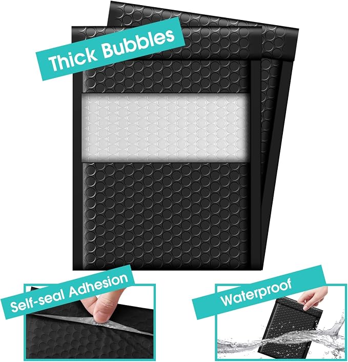 Fuxury Bubble Mailers 6x10“ 600 Pack Black Padded Envelopes Usable Size 6x9" - Image 4