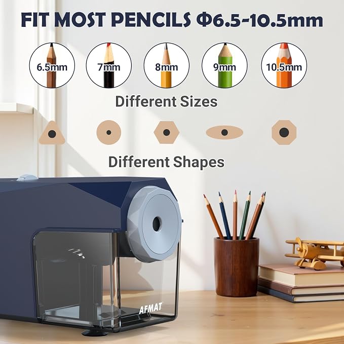 AFMAT Electric Pencil Sharpener, Fast & Hands-Free, 10K+ Uses, 5 Nibs, Fully - Image 3