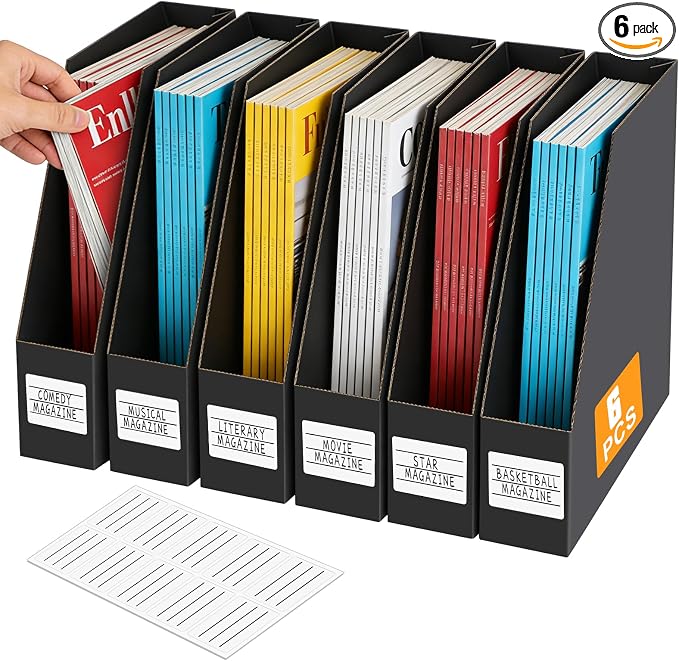 YOTINO Black Magazine Holder, 6 Pack Cardboard Magazine File Holders, Vertical by YOTINO