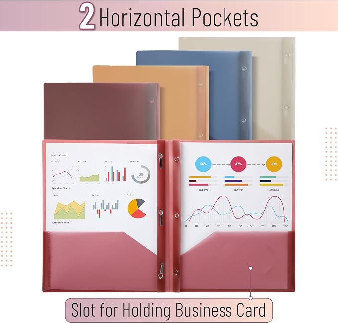 Mr. Pen- Plastic Folders with Pockets and Prongs, 5 Pack, Letter Size | Colorful - Image 3