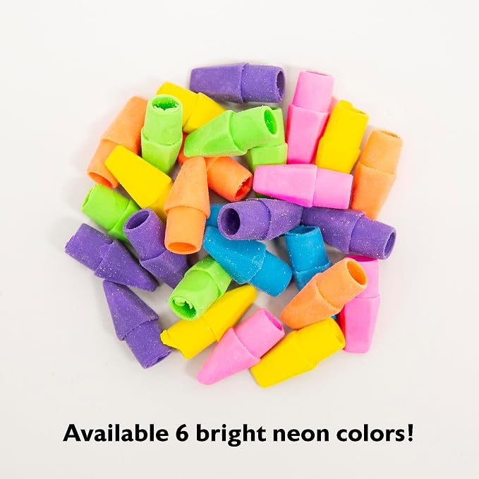 BAZIC Products Neon Pencil-Top Eraser Caps, Latex-Free, 144-Case | non-abrasive - Image 4