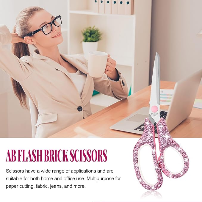 Koqye 7.8-Inch Pink Rhinestone Scissors - Image 6