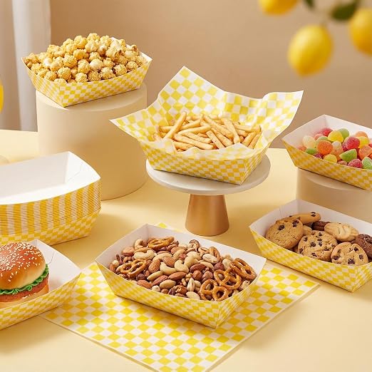 Geosar 100 Pcs Gingham Party Supply Disposable Paper Food Tray Bulk Disposable - Image 4