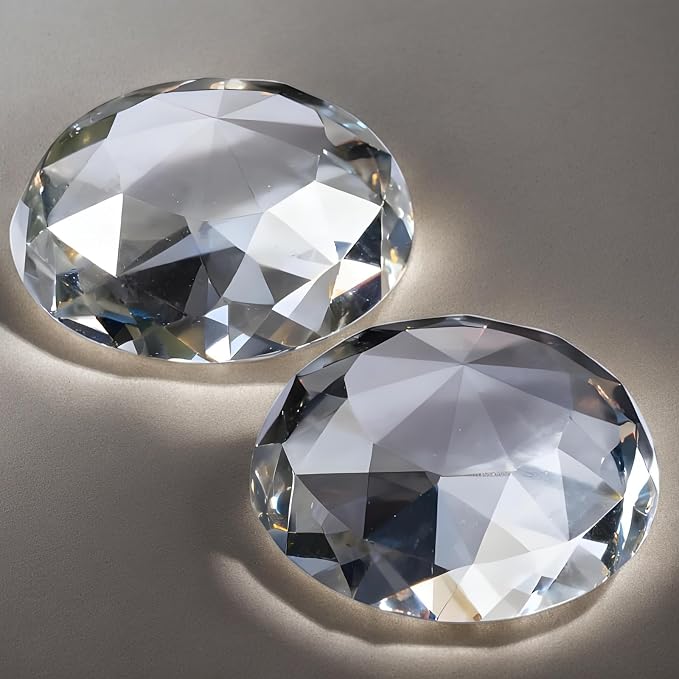 Round Faceted Clear Crystal Paperweight Set of 2, K9 Transparent Diamond Shape - Image 8