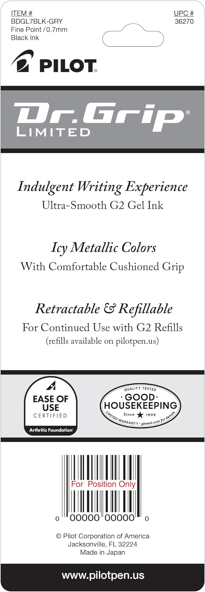 PILOT Dr. Grip Limited Refillable & Retractable Gel Pen, Fine Point, Single Pen - Image 2