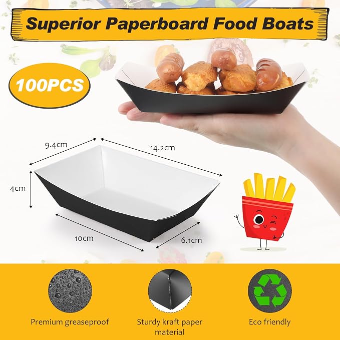 Yinkin 100 Pcs Paper Food Trays Boat 1 lb Disposable Nacho Trays Walking Taco - Image 2