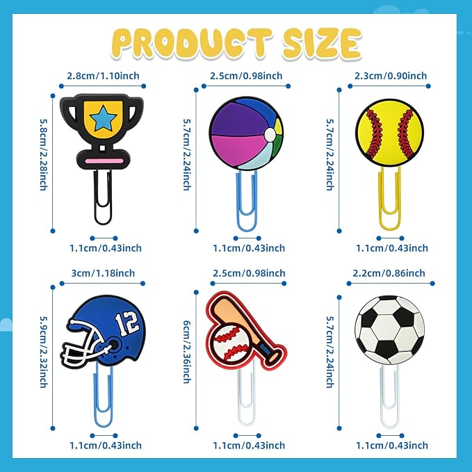 30 PCS Sport Paper Clips Metal Ball Paperclip Large Size Paper Clip Cute - Image 4