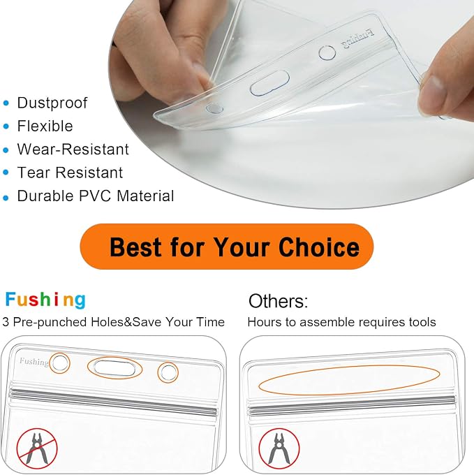 Fushing 500 Pcs Clear Plastic Horizontal Name Tag Badge ID Card Holders - Image 2