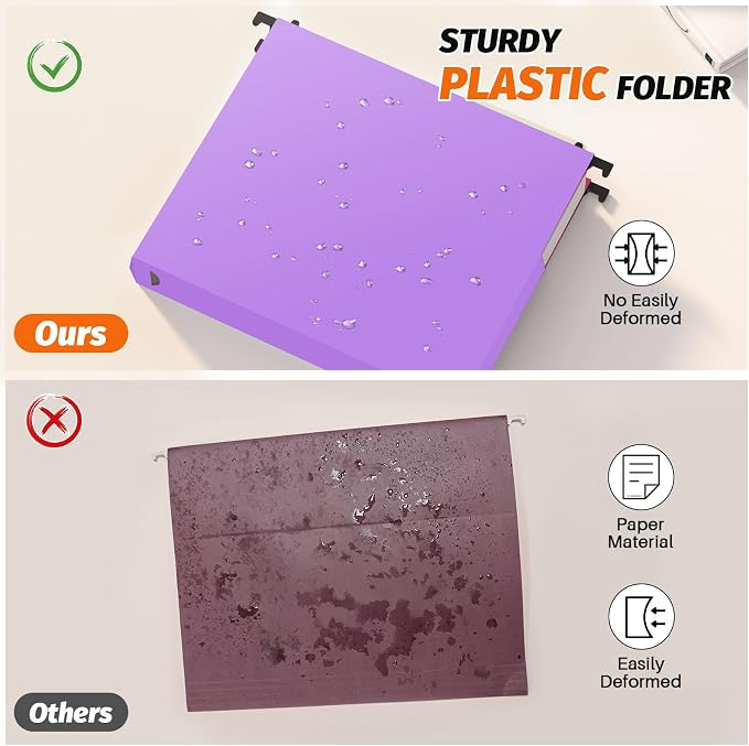 Shutex Extra Capacity Plastic Hanging File Folders, 12 Pack Reinforced - Image 2