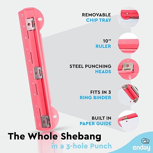 3 Hole Punch Pink, Portable Hole Puncher - Image 3