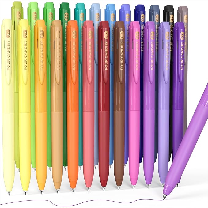 Four Candies Quick Dry Ink Colored Pens Set, 24 Colors Retractable Gel Pen by FourCandies