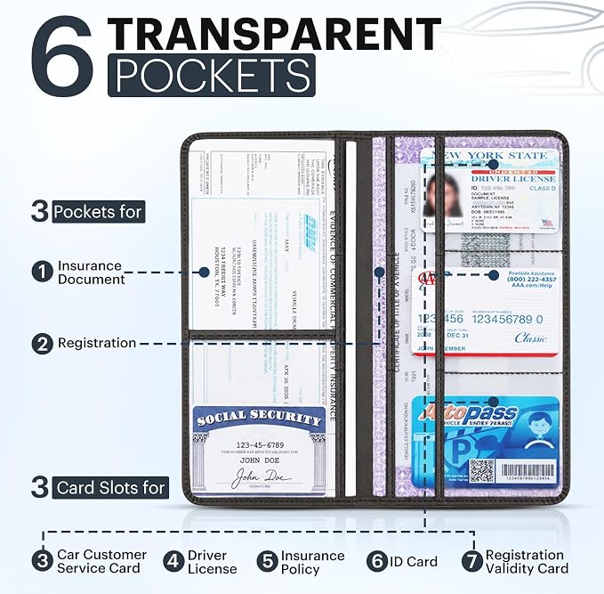 Car Registration and Insurance Card Holder, Magnetic Closure Leather Vehicle - Image 5