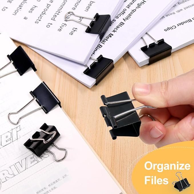 Coideal Black Binder Clips Medium, 1.25 Inch Black Metal Paper Clips 24 Pcs - Image 3