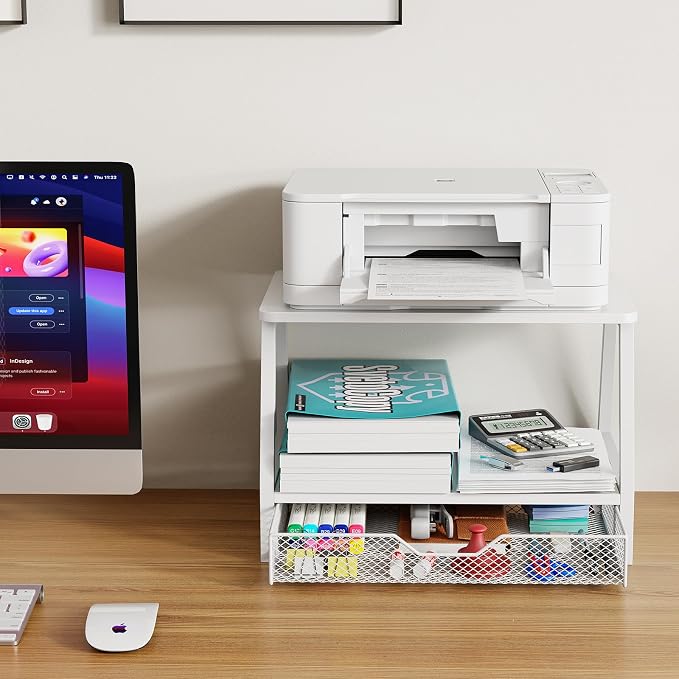 2-Tier Printer Stand with Storage, Desktop Organizer with Drawers - Image 2