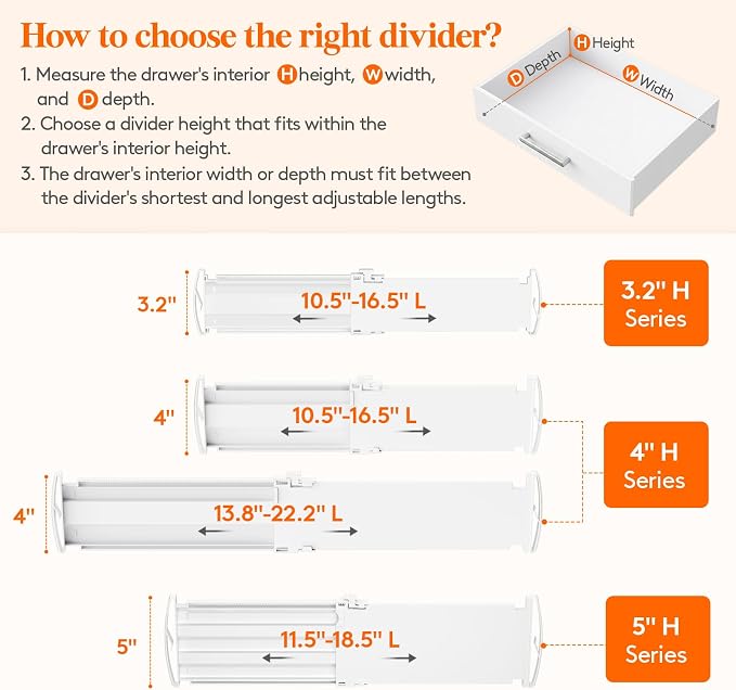 Lifewit Drawer Dividers for Clothes, 3.2" High 10.5"-16.5" Expandable Dresser - Image 3