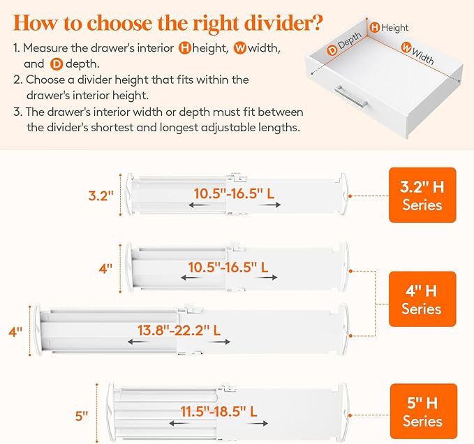 Lifewit 5 Pack Drawer Dividers for Clothes, Adjustable White Plastic Separators - Image 3