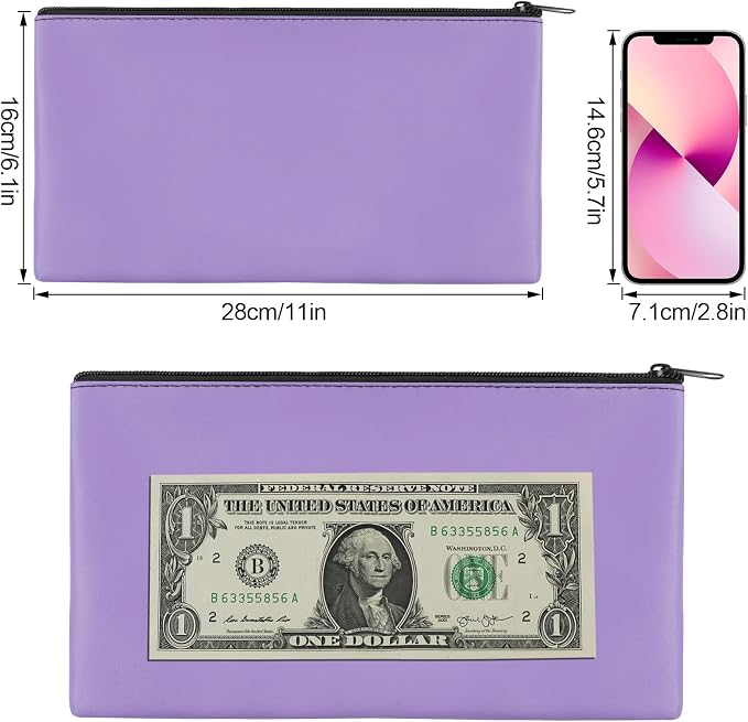 2 Pieces Money Bags with Zipper, 11x6.1 inch Money Pouch, Bank Bag, Cash Bag - Image 2