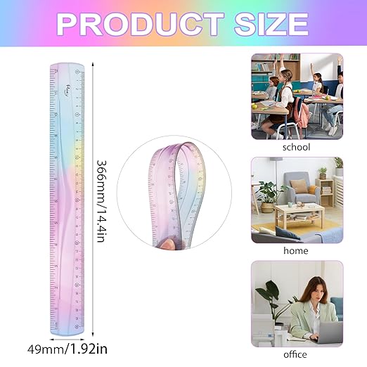 6 PCS 12 Inch Flexible Ruler, Soft Bendable Gradient Colored Rulers - Image 2