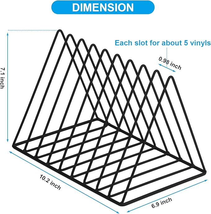 EASEPRES Vinyl Record Holder Storage, 9 Slot Metal Magazine Book Album Display - Image 3