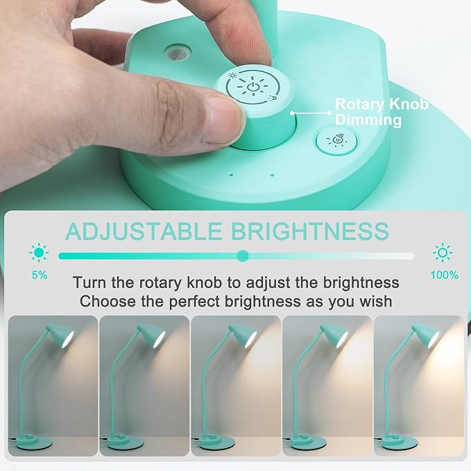 BOHON LED Desk Lamp with USB Charging Port, 3 Color Modes Dimmable, Teal | - Image 3