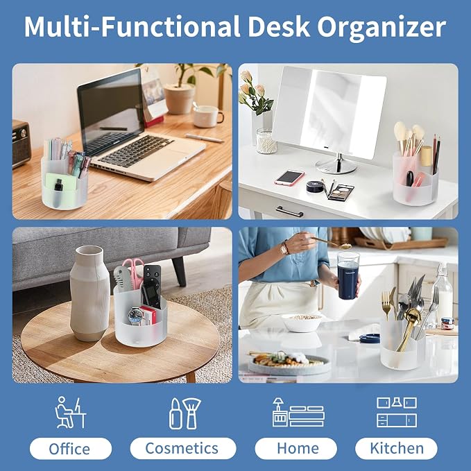 Desk Pencil Pen Holder, 3 Slots 360-Degree Spinning Organizers, Desktop Storage - Image 5
